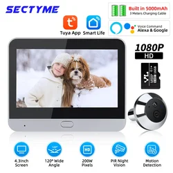 Sectyme-Caméra judas Tuya Smart, caméra vidéo de porte, vision nocturne, sécurité à domicile, WiFi, 4.3 pouces, 1080P