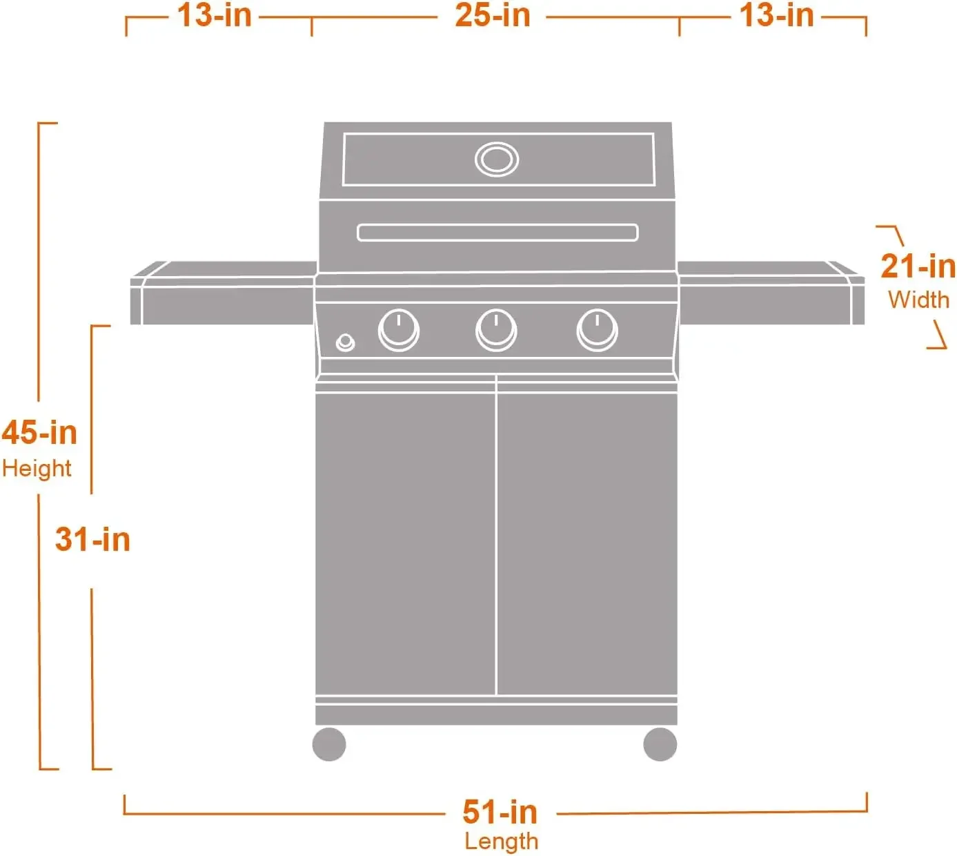 Larger 3-Burner Propane Gas Grills barbeque Stainless Steel Heavy-Duty Cabinet Style with Knob Controls, Mesa 300