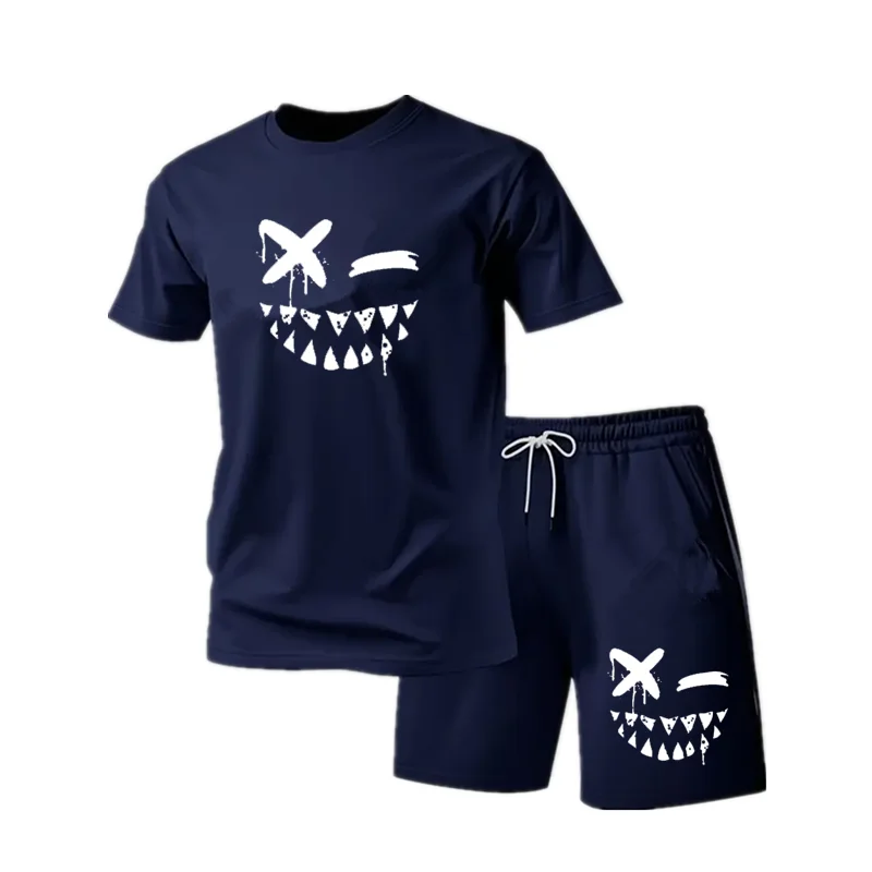 

Two piece men's pajamas for spring summer autumn winter short sleeved shorts fashionable geometric pattern home suit set