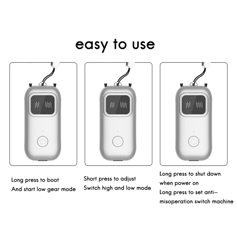 미니 휴대용 자동차 가정용 음이온 공기 청정기, 16000W, 2 단 속도 조절 가능, 500MAH 무소음 행잉 넥 청정기