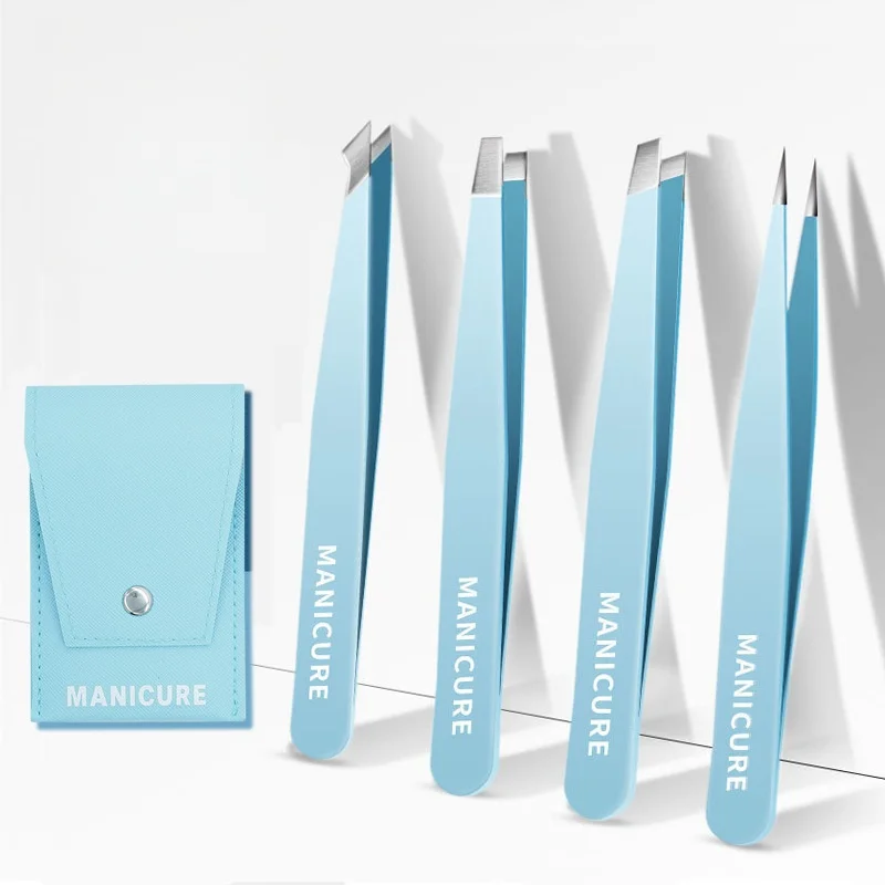 4 unids/set pinzas para cejas belleza del cabello colorido extractor de pelos finos pinzas para cejas inclinadas de acero inoxidable herramientas de maquillaje de eliminación
