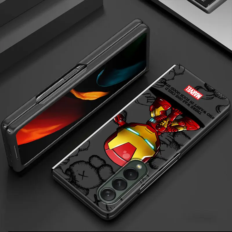 Marvel Bear Ironman Venom Case for Samsung Galaxy ZFold4 Z Fold4 Z Fold5 5G Z Fold3 Black Print Bumper Shockproof Cover