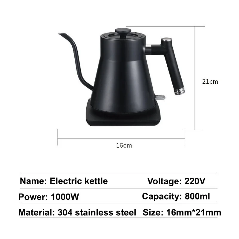 800ml Hand Brewing Electric Kettle Slim Mouth Gooseneck Coffee Pot Thermo Pot Rapid Heating Teapot Heating Water Bottle 1000W