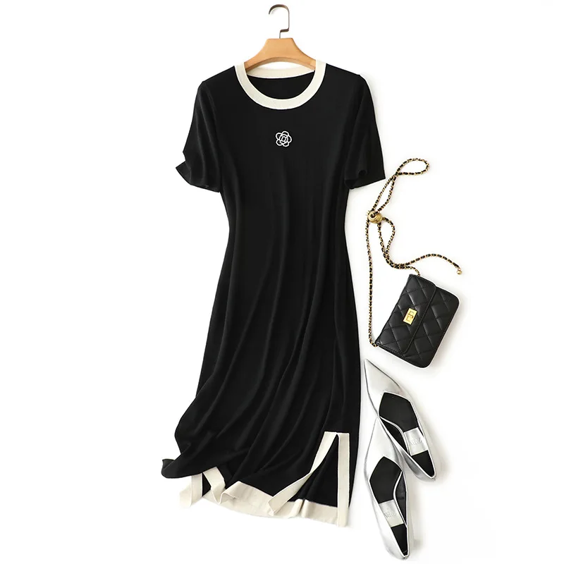 

women's silk cashmere crewneck beading dresses