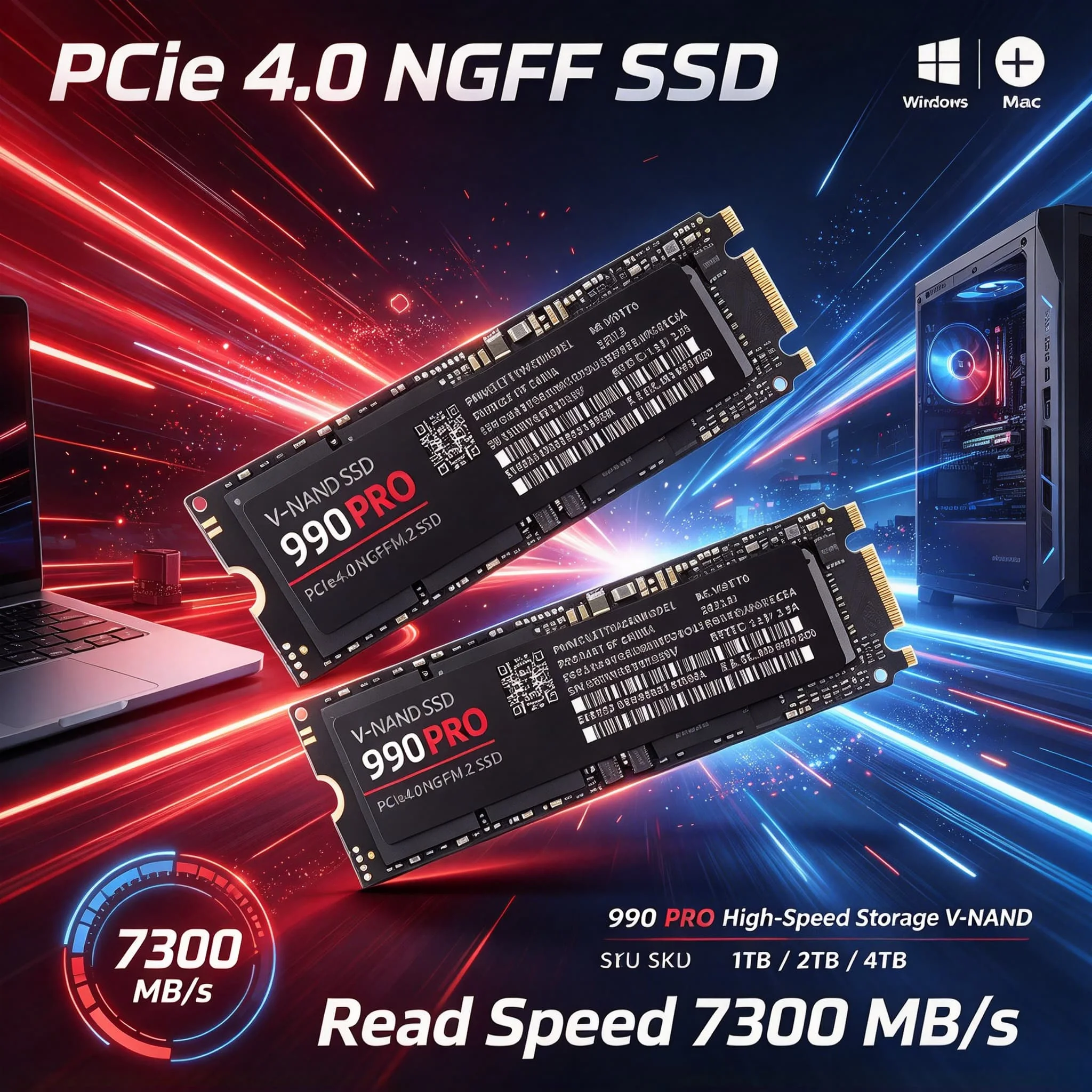 Laptop Desktop PC Original M 2 NGFF PCIe 4 0 SSD 512GB 7400MB Read High Speed Internal Solid State Drive Ultra Durable Storage