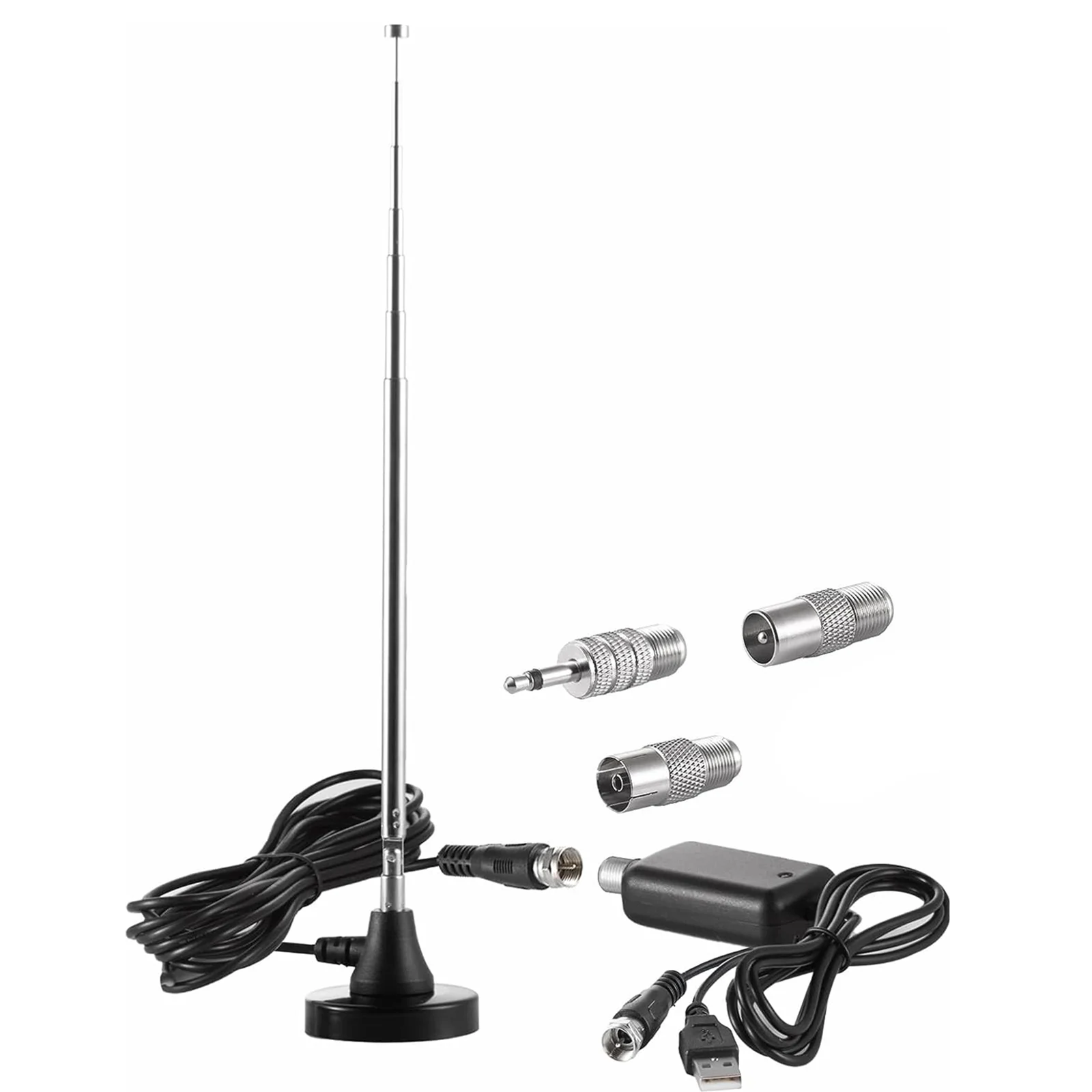 1Set DAB FM Radio Antenna With Magnetic Base 75 Ohm 3dBi Gain Digital Telescopic Indoor Antenna & Amplifier & Plug Connector Kit