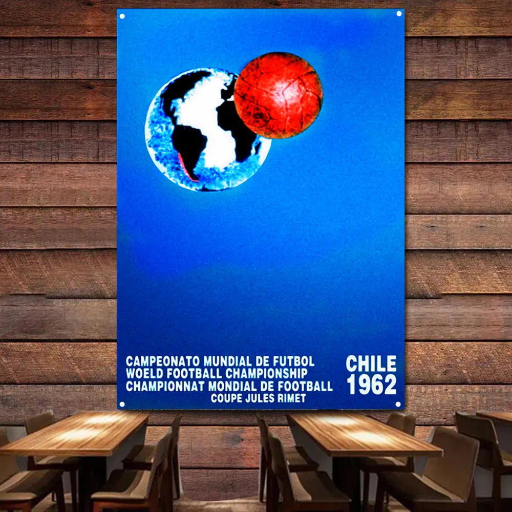 

1962 Chile Football Cup Promotional Poster Wall Hanging Flag Vintage Soccer Poster Wall Art Decoration Banner Best Gift for Fans