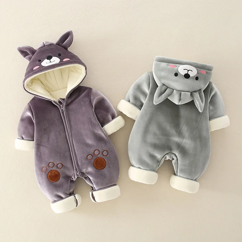 

New baby clothes cartoon autumn and winter plus cotton clothing crawling clothes baby thick onesie baby outing clothes