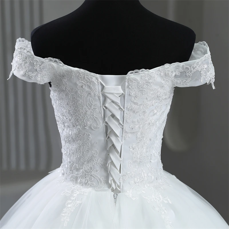 Ivory White Elegant Off Shoulder Wedding Dresses For Brides Women Lace Sweet With Lace Edge Customer Made Plus Size Real Photo