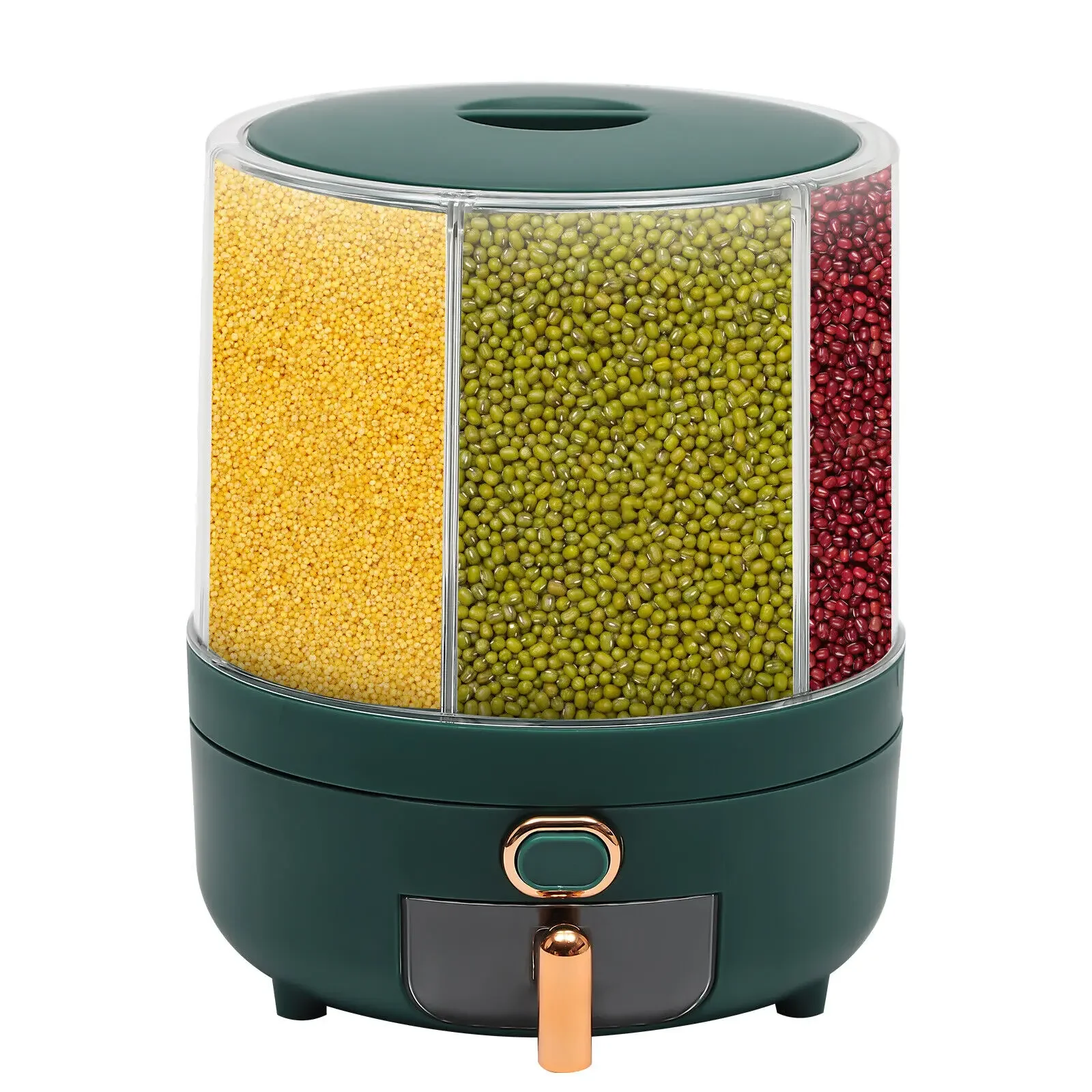 

Rice Dispenser Dry Grain Food Storage Container Tank 6-Grid Rotating for Kitchen