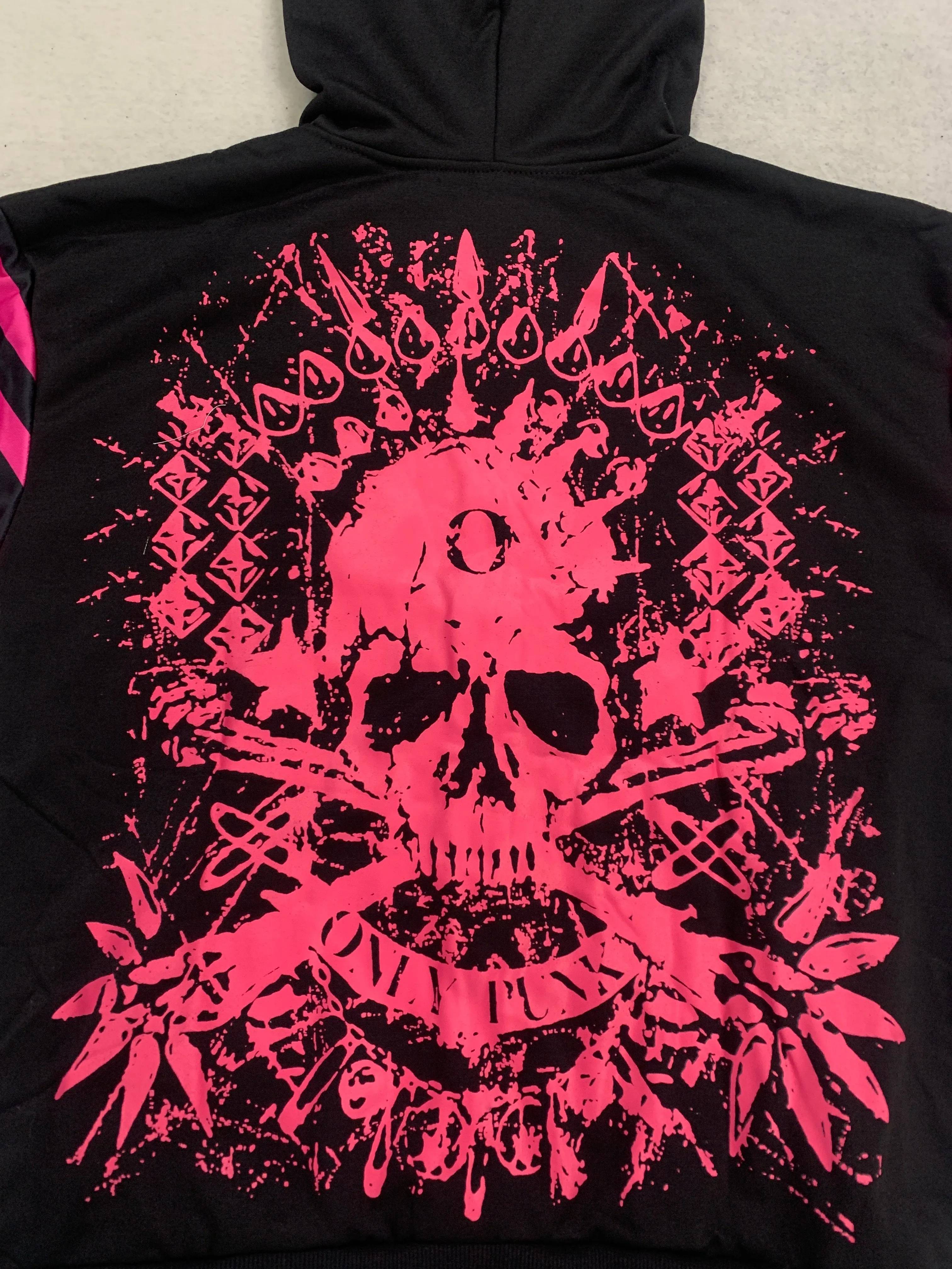 Damen Zip-Up Hoodie mit Hasenohren, Totenkopf-Print auf der Rückseite, gestreift, langärmelig, Y2K Emo Goth Ästhetik, lockere Streetwear-Jacke. – Detail 7