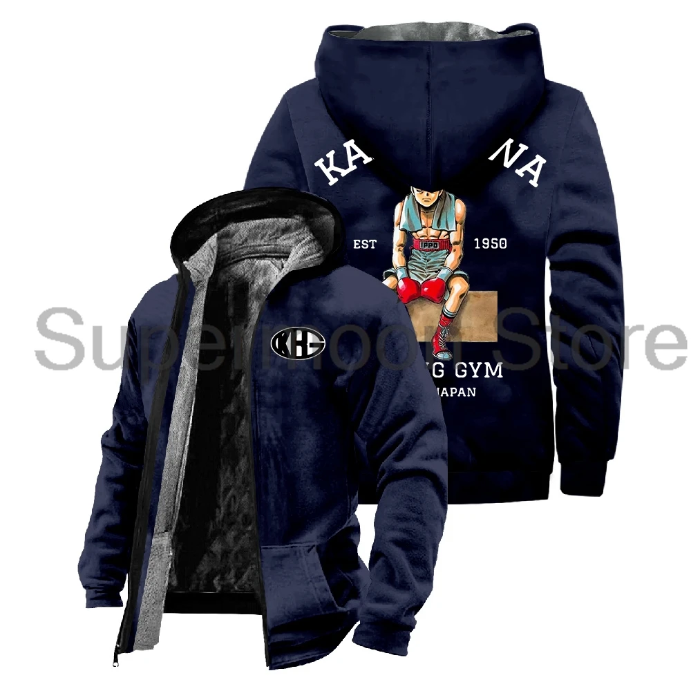 Jaket Hoodie lengan panjang Unisex, mantel parka Wanita Pria musim dingin, jaket Hoodie ritsleting lengan panjang, Hoodie Anime, Kamogawa, mantel parka, pakaian jalanan, No Ippo, untuk pria dan wanita