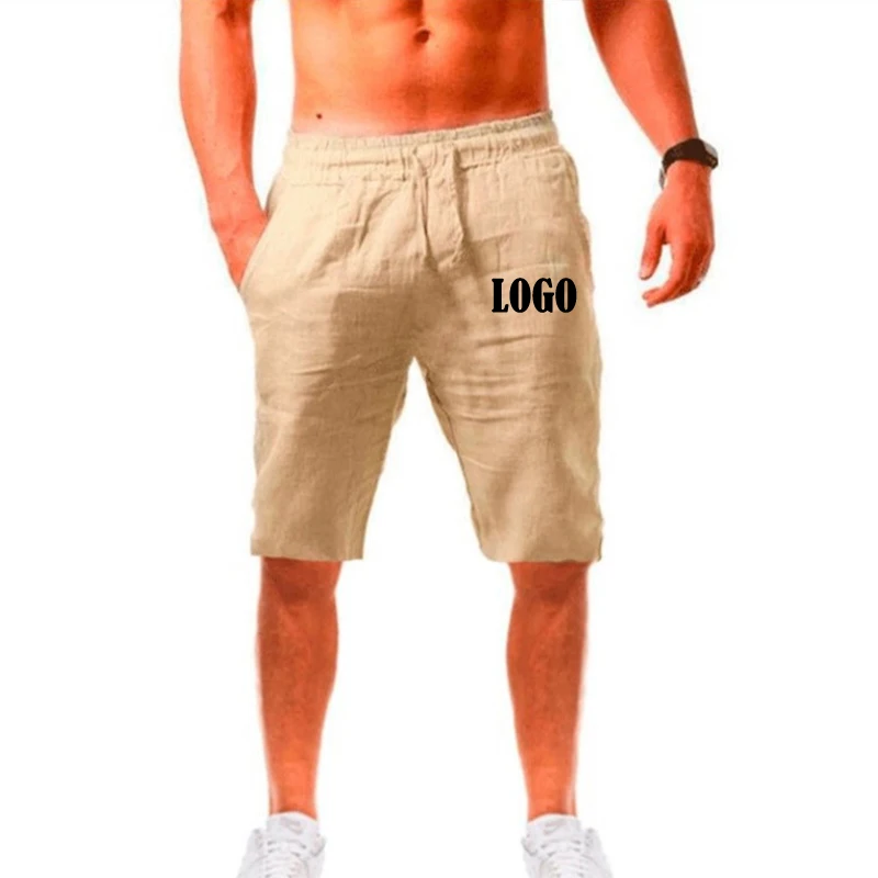 Summer Men\'s Customize Cotton Linen Shorts Fashion Design Your Logo Breathable Korean Short Pant Casual Loose Seaside Trousers