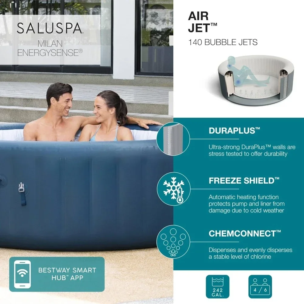 SaluSpa Milan AirJet 4 to 6 Person Inflatable Hot Tub Round Portable Outdoor Spa with 140 AirJets