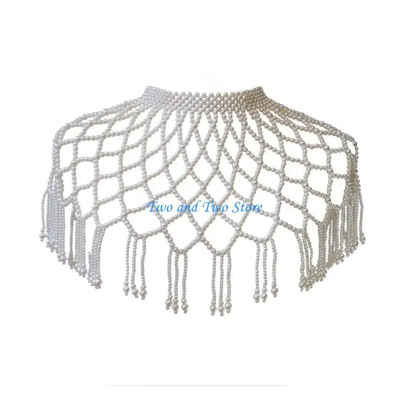

HX6F Fashionable Beaded Necklace Body Chain Sexy Shawl Necklaces Chains Display Your with this Unique Accessory