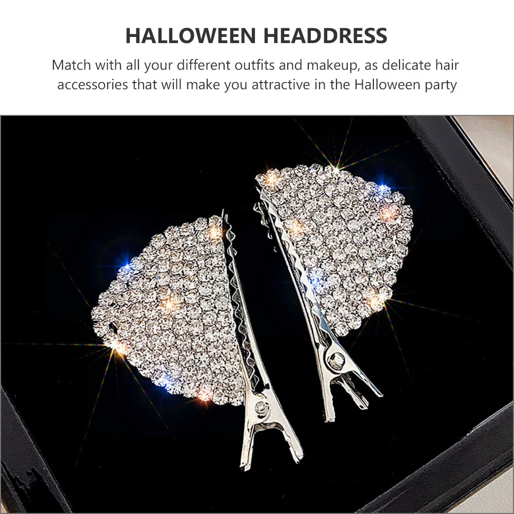 

8pcs Cat Ears Hair Clips Shiny Halloween Rhinestone Barrettes For Women Girls Party Hair Accessories Lightweight Decorations