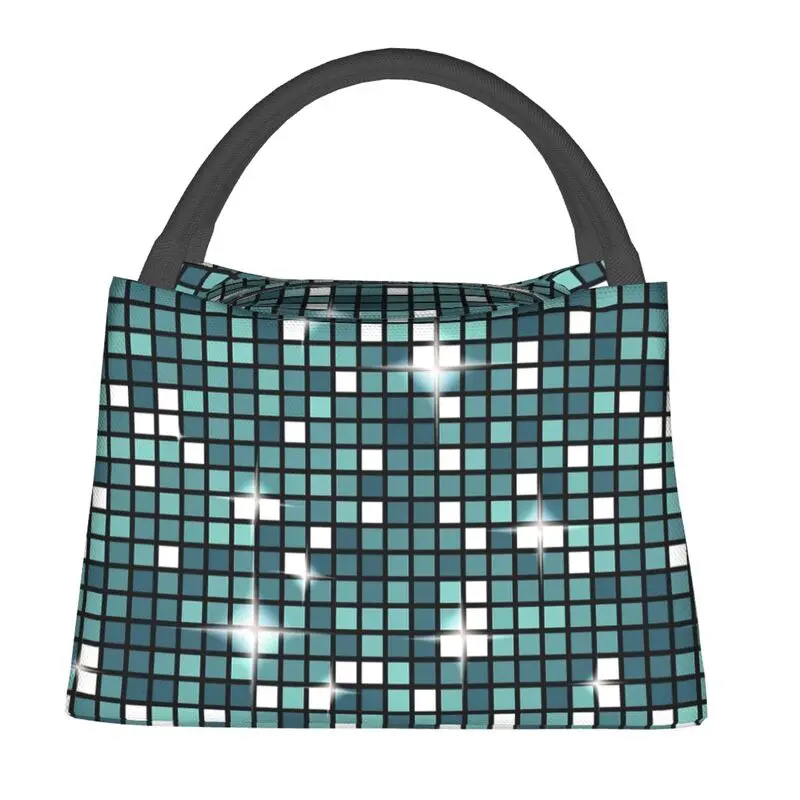 Teal Disco Ball Glitter Insulated Lunch Bags for Camping Travel Leakproof Thermal Cooler Lunch Box Women