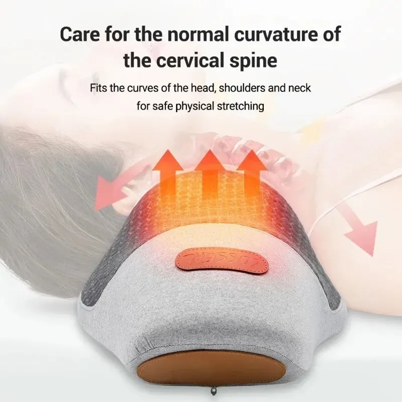Electric Heating Massage Pillow Cervical Traction Support Pad Memory Foam Vibration Massage Relax Shoulder Muscles Helps Sleep
