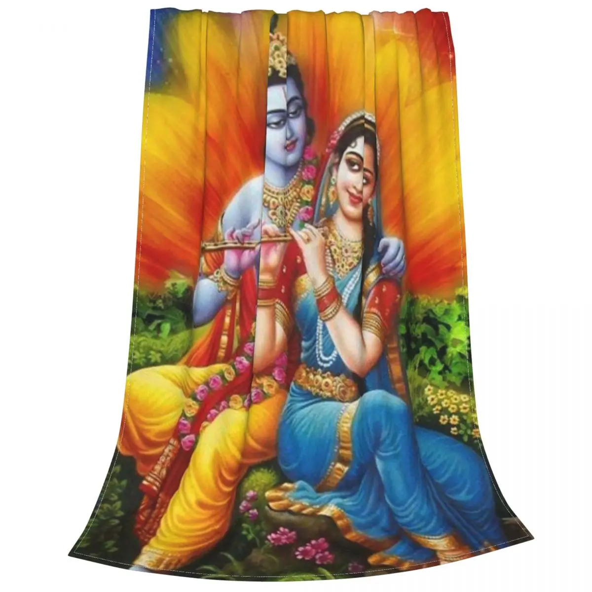 Indian God Krishna Radha Knitted Blanket Flannel Goddess of Love Hindu Warm Throw Blankets for Bedroom Sofa Bed Rug