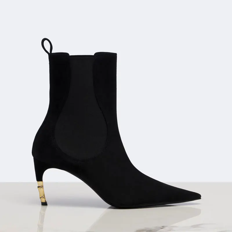 Women's New Knee High Boots with Pointed Kitten Heel and Stretch Fabric for Autumn and Winter Party Fashion, Mid Length Boots