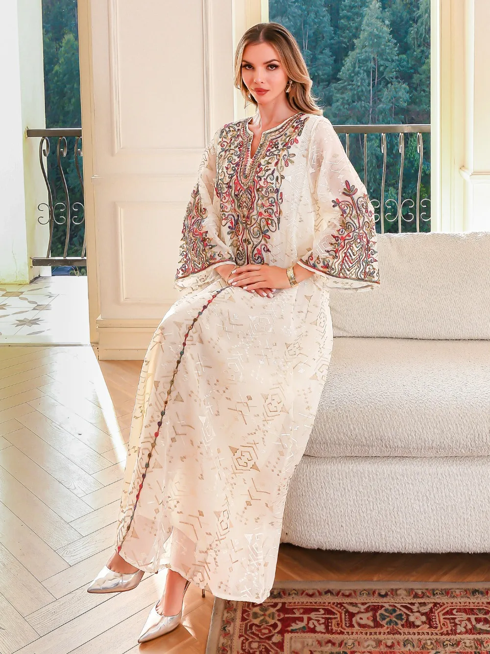 Eid Frauen Kleid Muslimischen Abaya Dubai Vestidos Largos Party Kaftan Jalabiya Ramadan Stickerei Abayas Kaftan Arabischen Lange Robe 2025