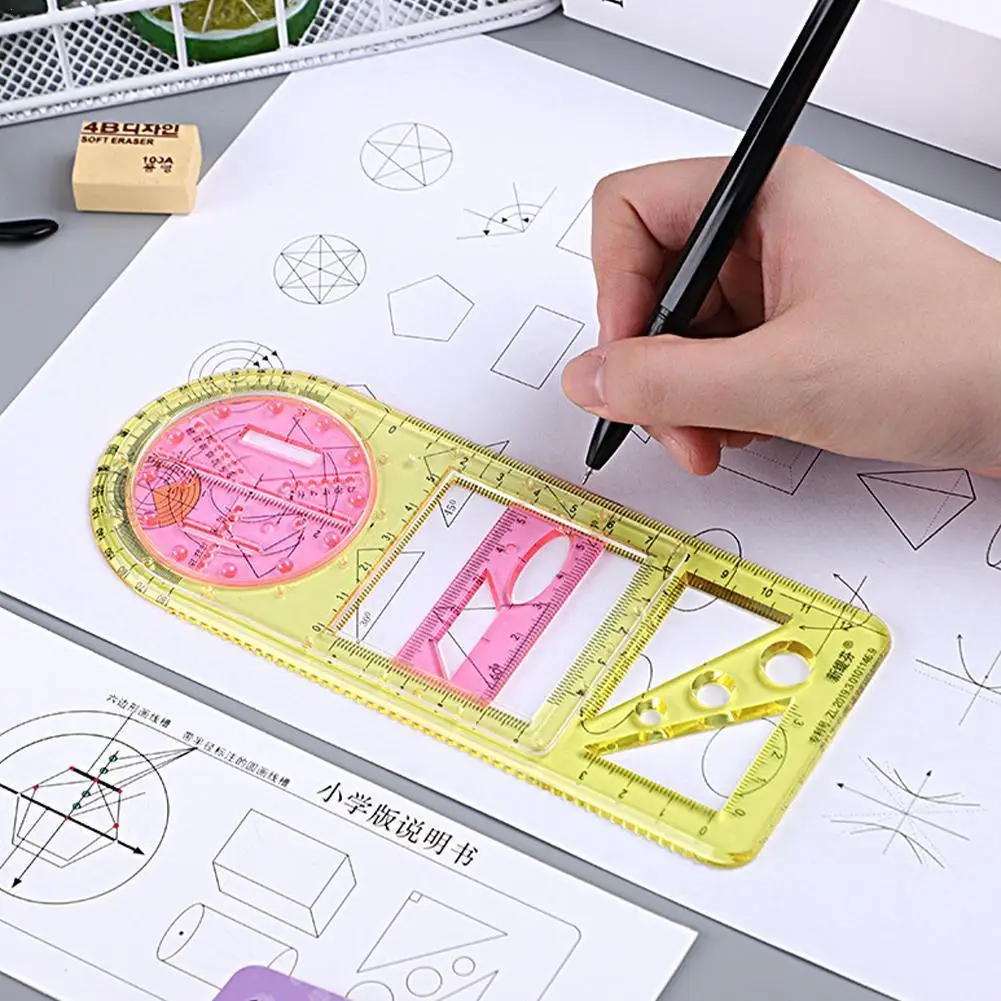 For School Multifunctional Primary School Activity Drawing Geometric Ruler Triangle Ruler Compass Protractor Set Measuring Tool