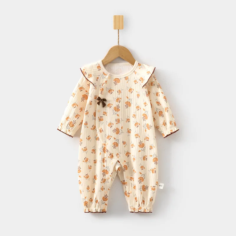 

Baby Jumpsuit Baby Newborn Boneless Spring and Autumn Pure Cotton Romper Jacquard Infant Children's Wear Partial Open Romper