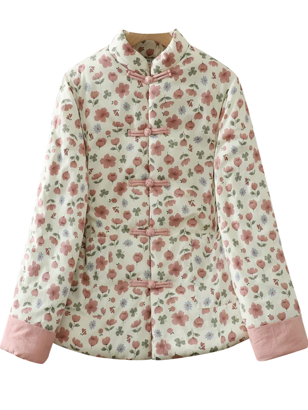 Manteau chaud en coton imprimé Floral, coupe ample, boutonné, vêtements d'extérieur d'hiver, Ele Lady pour les déplacements, tissu imprimé non à capuche