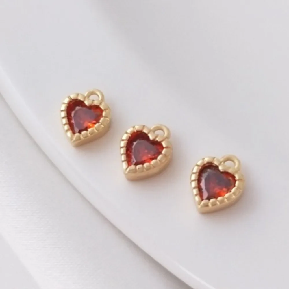 

1 шт. медные подвески 14 К золотого цвета, инкрустированные большим красным цирконом, персиковое сердце, кулон ручной работы, браслет «сделай сам», украшения для ушей, маленькая подвеска «Любовь»
