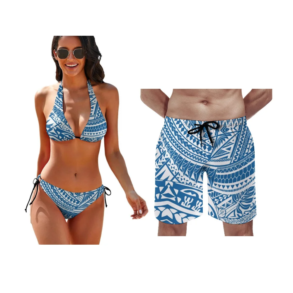 Polynesian Custom-Made High-Quality Couple'S Swimming Suit Set Women'S Beach Essential Bikini Set Men'S Beach Shorts