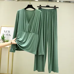 Fdfklak Neue Komfortable Nachtwäsche Frauen Lose Elegante V-ausschnitt Frühling Herbst Pyjamas Weibliche Lange Hülse Anzug Pijamas De Mujer