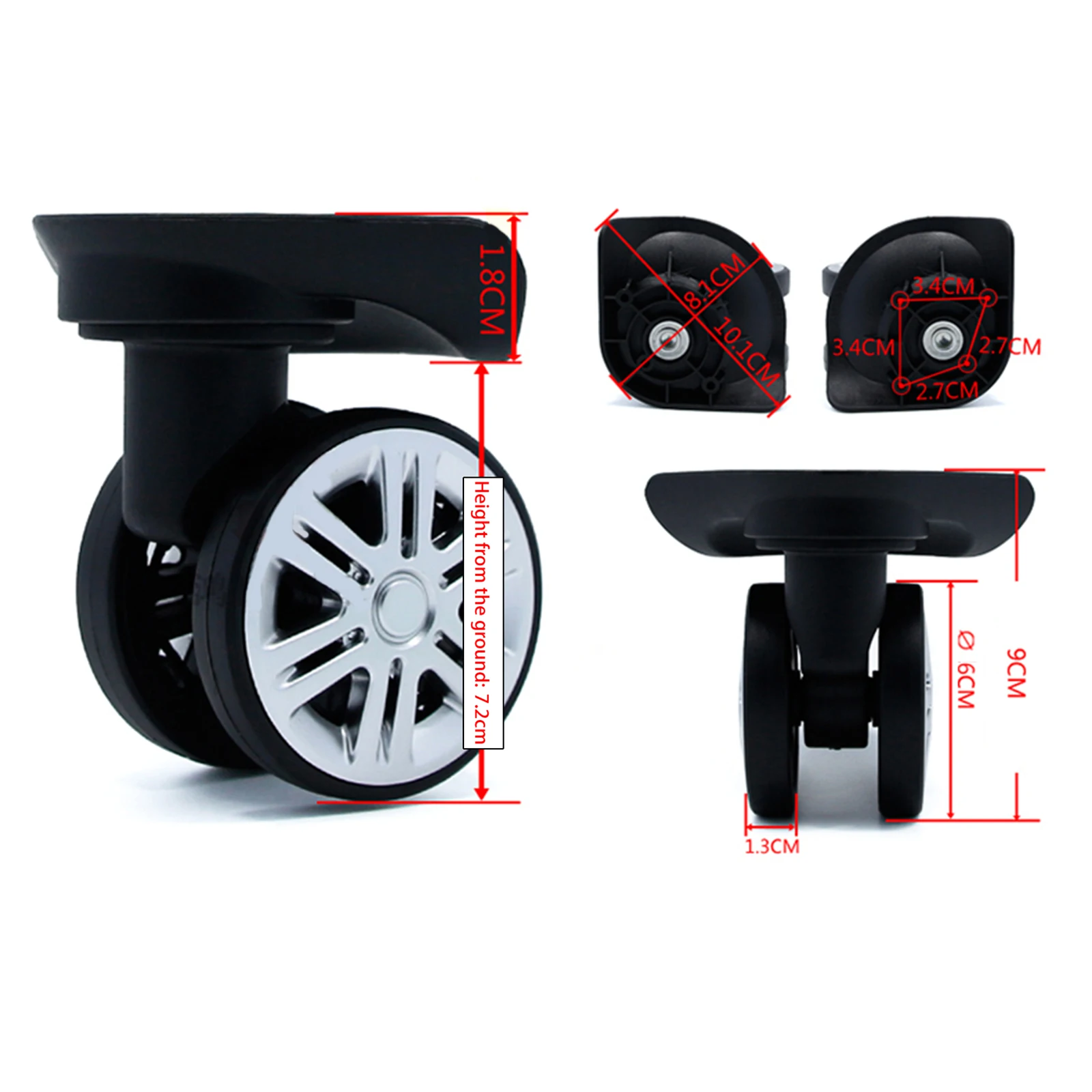 2 Pieces A19 Suitcase Luggage Dual Roller Wheels Replacement Casters for Trolley Case Black - Easy Installation