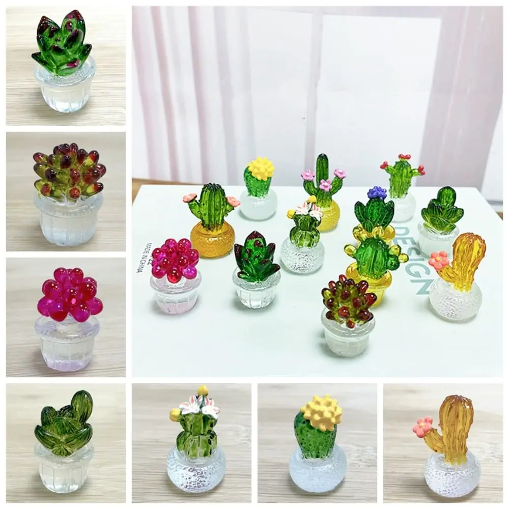 Cartoon Cactus Bonsai Decor Resin Crafts Transparent Fleshy Mini Cactus Figurines Realistic Simulated Cactus Home Accessories