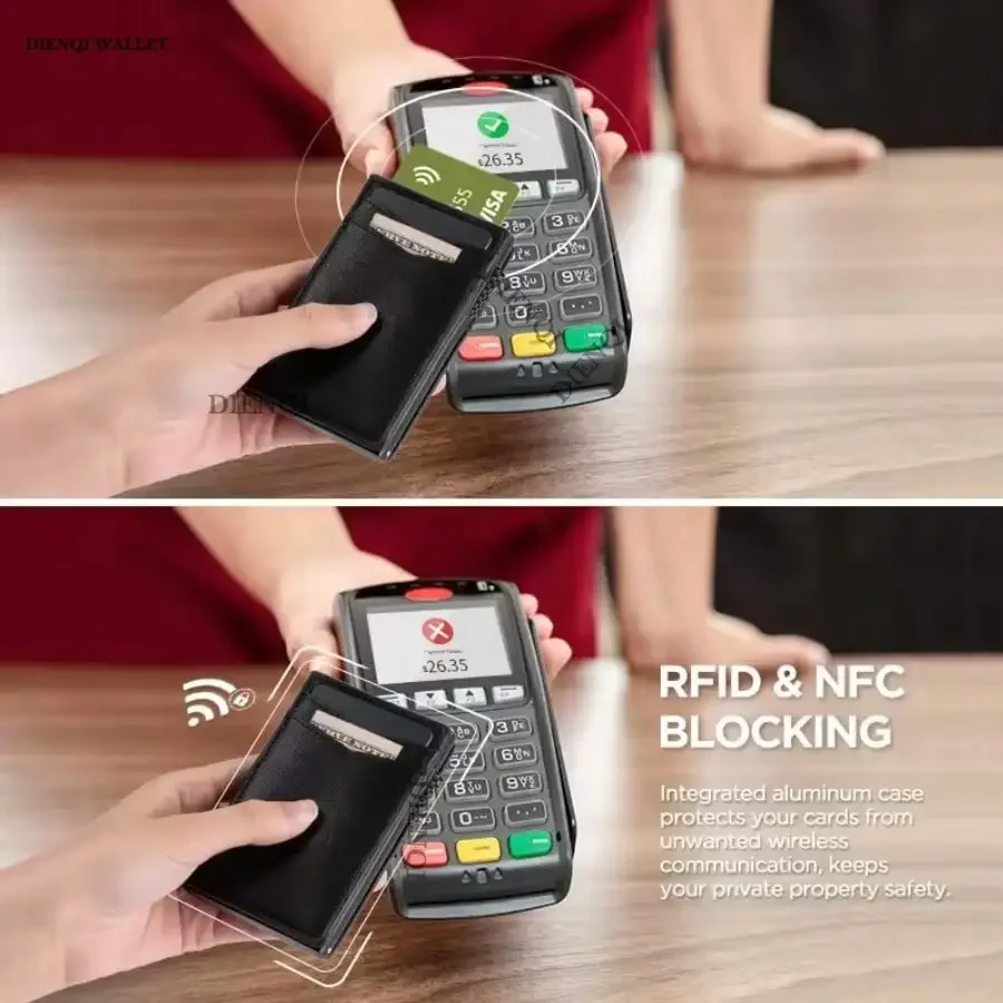 Automatic Pop Up Rfid Wallet PU Leather Credit Card Holder Black Slim Bank Credit Cardholder Metal Case Bifold Wallets for Men