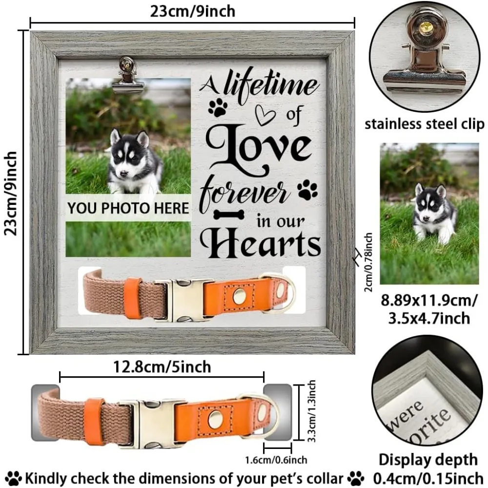 Dog Cat Picture Pet Loss Sign Frames 9x9 inch A Lifetime of Love Forever In Our Hearts Pet Picture Frames with Photo making kit