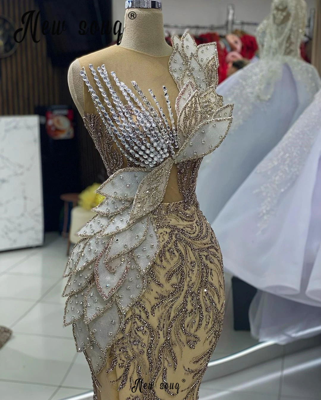 Chic Gold One Shoulder Cocktail Dress Luxury Beading Wedding Party Gowns Aso Ebi Arabic Long Mermaid Prom Dresses for Black Girl