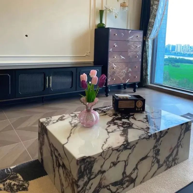 

French marble coffee table living room retro designer light luxury high-end side table2936