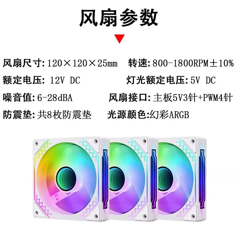 Wentylator obudowy 12CM Pro do komputera, chłodzenie 5V 3-pinowe synchroniczne PWM, regulacja temperatury, pryzmat 4, czwarta generacja wentylatorów ARGB