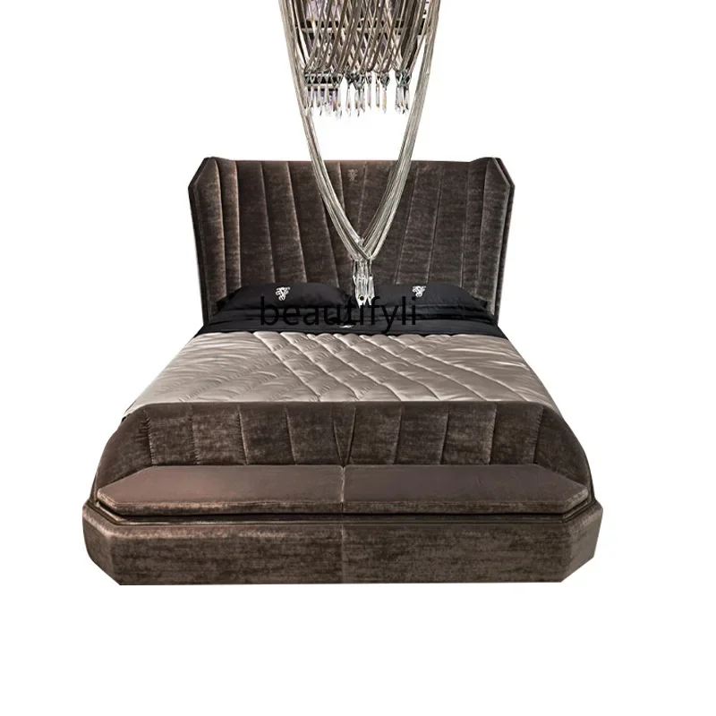 Q181 Italian light luxury double bed first layer leather art bed high backrest wedding bed