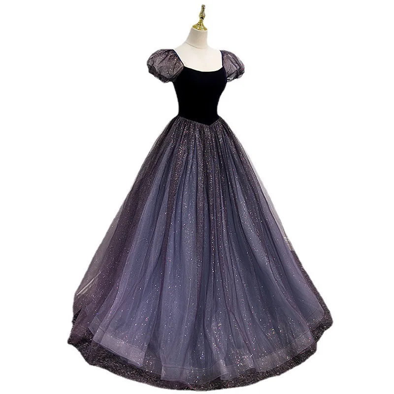 Robe de soirée de Banquet en maille pour femmes, jupe bouffante amincissante à la mode pour réunion annuelle, robe d'examen d'art Vocal Solo, nouvelle collection 2025