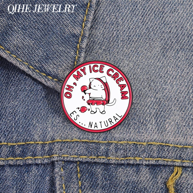 Funny Cute Cat & Ice Cream Brooch Enamel Pins Oh My Ice Cream Es Natural Brooches Backpack Lapel Badge  Jewelry Gift for Friends