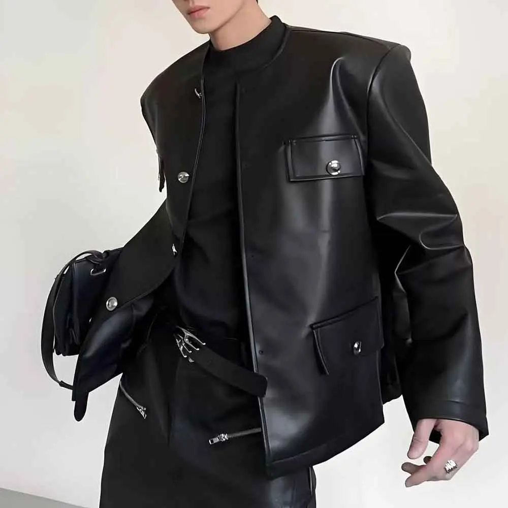 

Men Autumn Pu Leather Jacket Retro Motorcycle Band Nightclub Jacket Streetwear Fashion Youth Campus Versatile Top Men'S Clothing