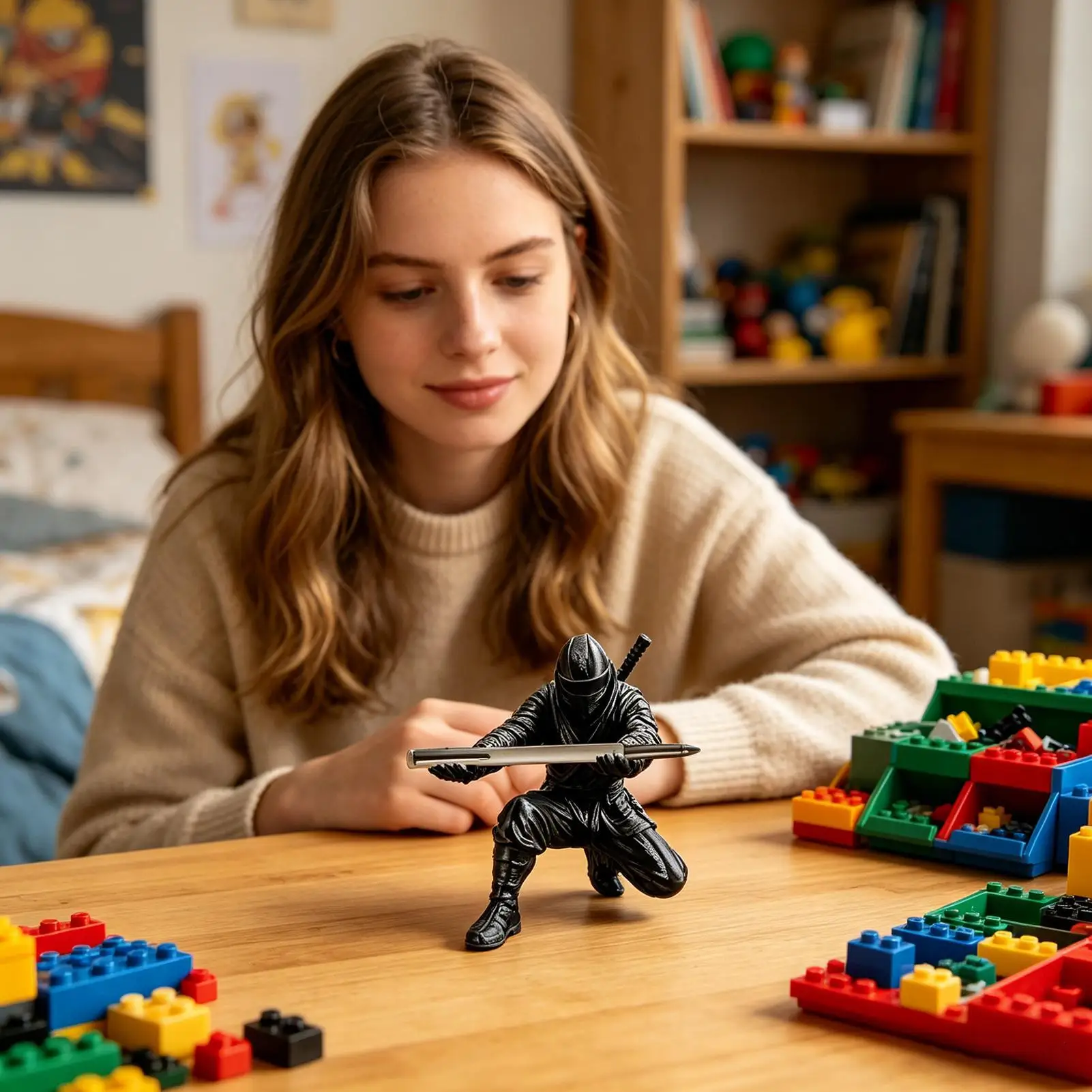 Ninja style Figure 3D Printed Pen Holder, Creative Desk Organizer Statue, Funny Stationery Pencil Stand for Office Home School - view 3