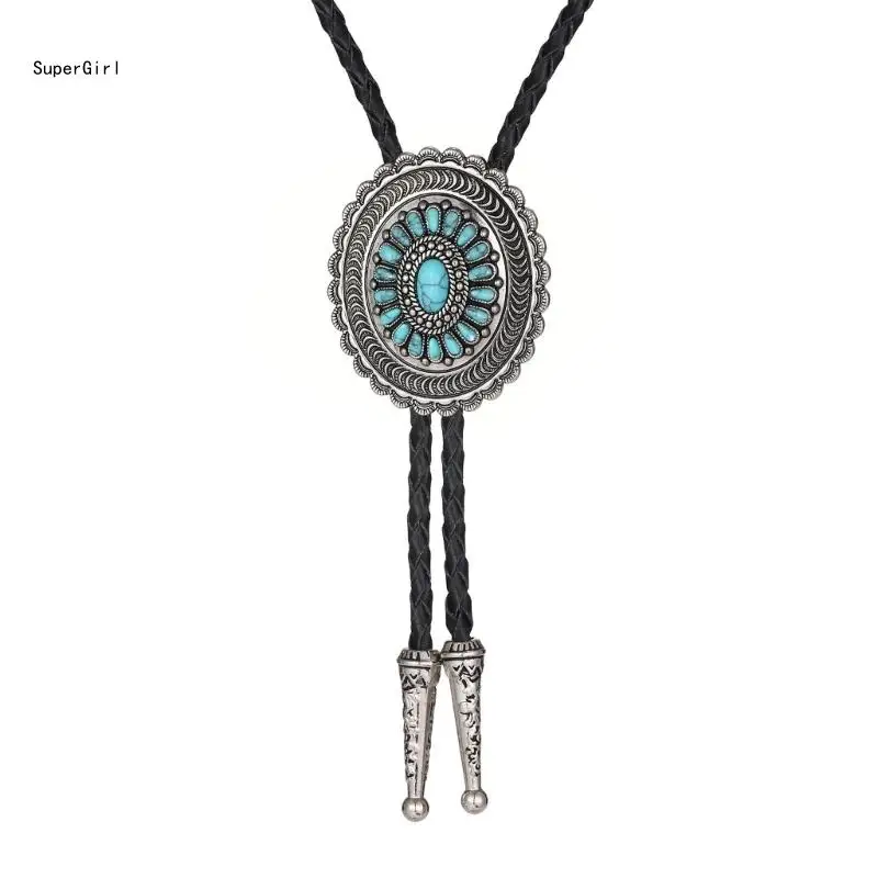 Elegante cravatta Bolo turchese con pendente traforato, cravatta da cowboy, cravatta western J78E