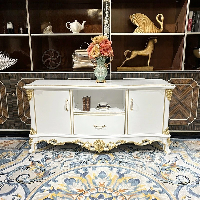 

French solid wood TV cabinet, European court luxury carved floor cabinet, simple TV cabinet, neoclassical locker