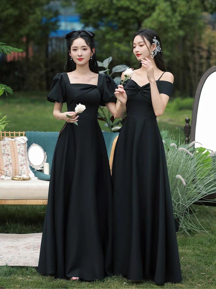 Slimming Black Evening Gown Women's Fitting Long Party Elegant Sister Chorus Performance Adult Ceremony Dress Korean Style