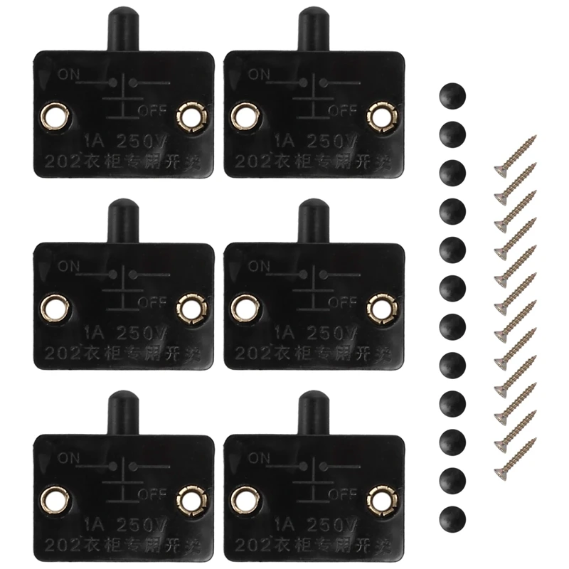 A47U 6Pcs Door Led Switch for Closet Light,Normally Closed Cabinet Electrical Lamp Switches,for Closet Pantry Cabinet Black