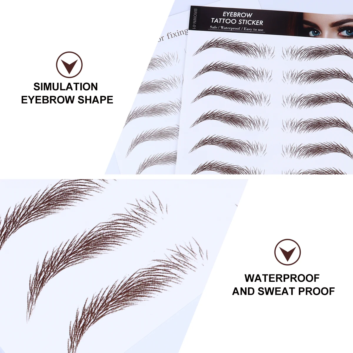 4 Pcs Eyebrow Stickers Stencils Makeup Cosmetics Fake Eyelashes 6D Hair-Like Eyebrows Water Transfer Paper with Soy Ink Tool