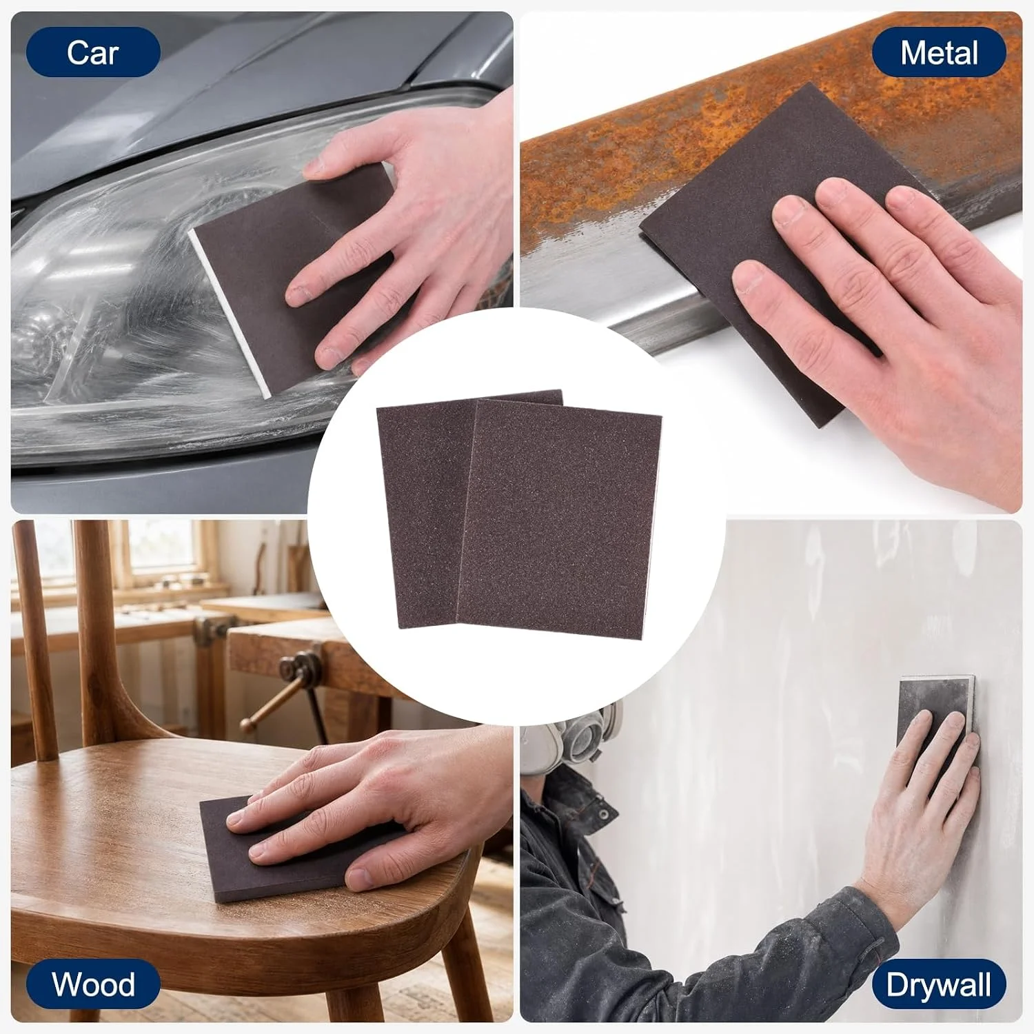 2/5/10Pcs Double-Sided Sanding Sponge Washable & Reusable Wet/Dry For Wood/Metal/Plastic/Furniture Fine Sanding