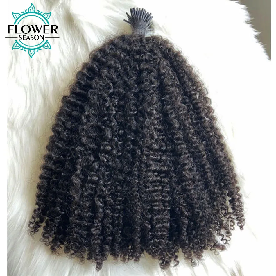 3C Afro Kinky Curly I Tip Hair Extensions Mongolian Kinky Curly itip Hair 100% Real Human Hair Microlink Hair Full End 100Pcs